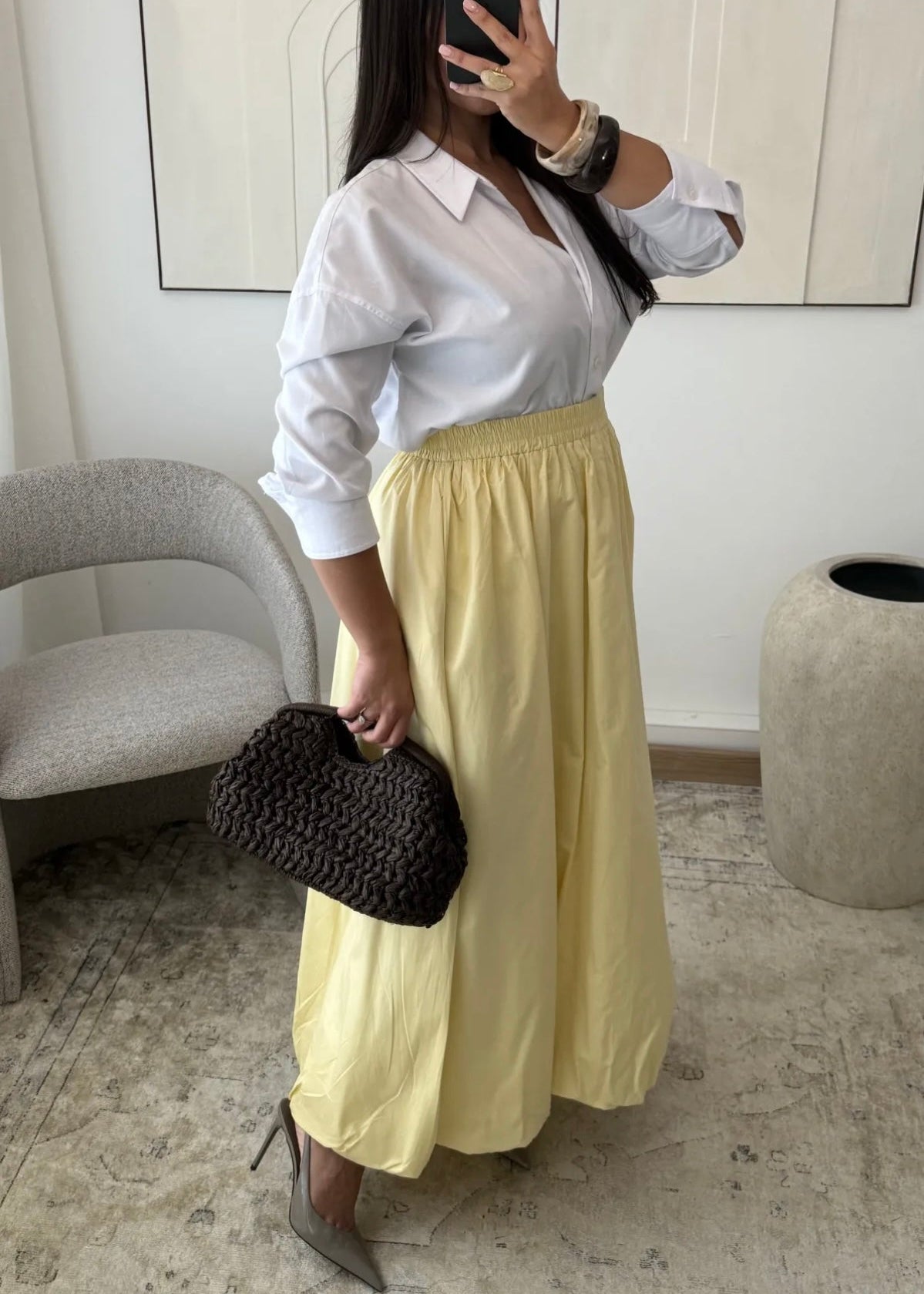 Jupe Longue en Coton Jaune