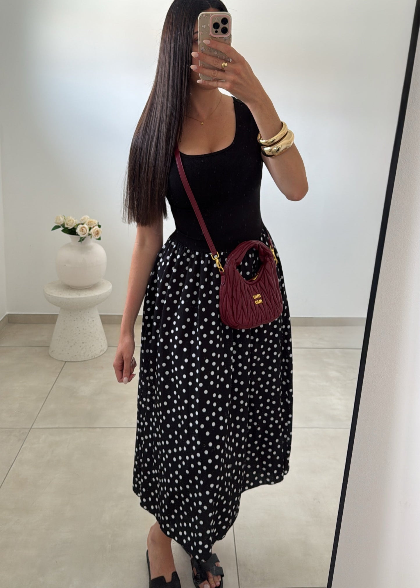 Robe longue à pois