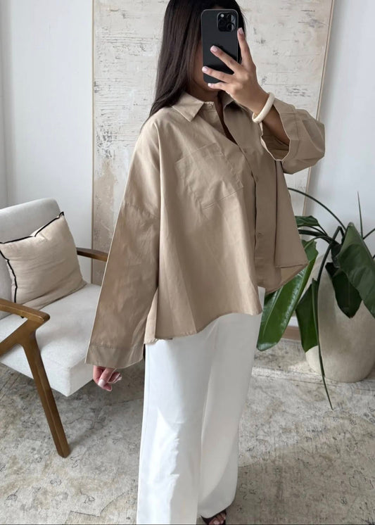 Chemise Oversize en Coton Beige
